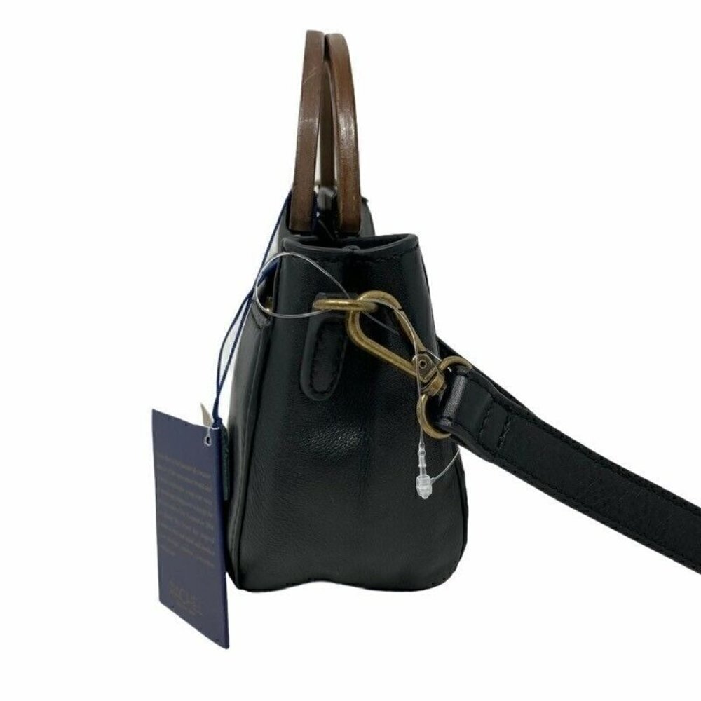 NEW Rachel Roy Womens Crossbody Bag Black Leather Magnetic Snap Wood Handle - Picture 2 of 9